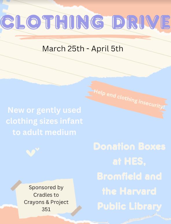 Clothing Drive Sponsored by Cradles to Crayons & Project 351 thru April